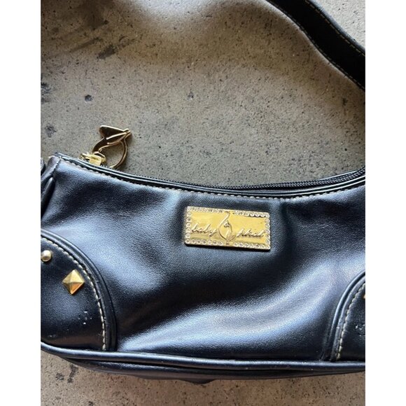 Vintage Baby Phat Mini Shoulder Handbag Black Leather Stone Logo Gold Charm RARE - Picture 10 of 16
